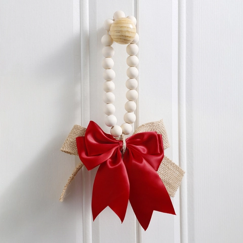 Rustic Wooden Bead String Garland With Linen Bow Pendant Valentine's Day Wall Hanging Decor For Home Wedding Party Ornament