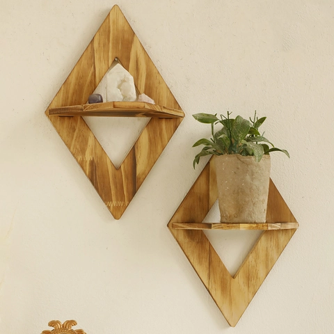 Estante Colgante de Pared de Madera en Forma de Diamante Soporte para Macetas Decorativo Nórdico Minimalista Boho Hogar