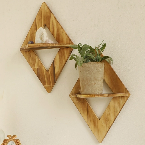 Estante Colgante de Pared de Madera en Forma de Diamante Soporte para Macetas Decorativo Nórdico Minimalista Boho Hogar