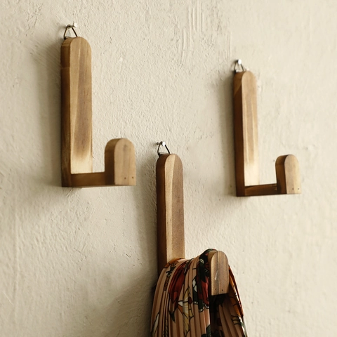 Ganci da Parete in Legno Massiccio Gancio Decorativo in Legno Creativo Minimalista Appendiabiti da Ingresso a Forma di L Venatura Naturale Decorazione Casa Gancio per Vestiti Cappelli Asciugamani