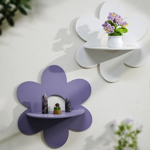 Bohemian Wooden Flower Shaped Floating Shelf Wall Mounted Storage Display Rack For Living Room Bedroom Home Wall Decor