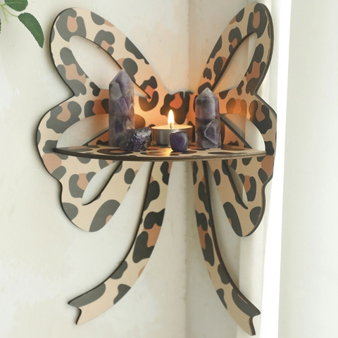 Scaffale da Parete Angolare in Legno con Farfalla Leopardata Scaffale Decorativo per Casa Camera da Letto Soggiorno Stile Bohemien