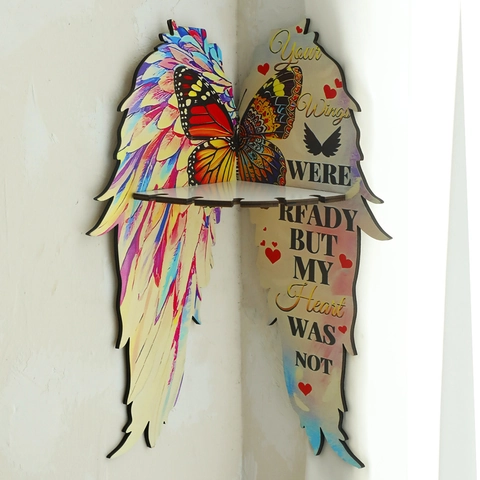 Wood Butterfly Angel Wing Corner Shelf Wall Mounted Decorative Storage Display Rack For Bedroom Living Room Home Decor
