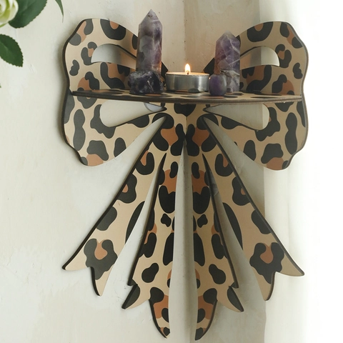 Scaffale da Parete Angolare in Legno con Farfalla Leopardata Scaffale Decorativo per Casa Camera da Letto Soggiorno Stile Bohemien