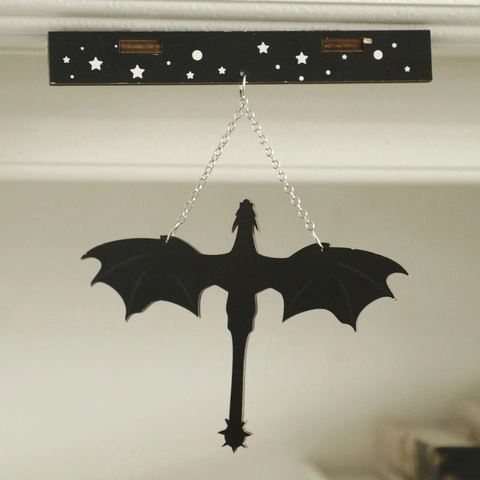 Decoración Colgante de Silueta de Dragón de Fantasía Adorno de Madera para Pared de Hogar Dormitorio Estilo Gótico Noche Estrellada