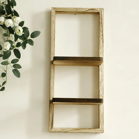 Modern Carbonized Wood Wall Mounted Floating Shelf Rectangular Frame Display Rack For Bedroom Guesthouse Home Decor Ornament