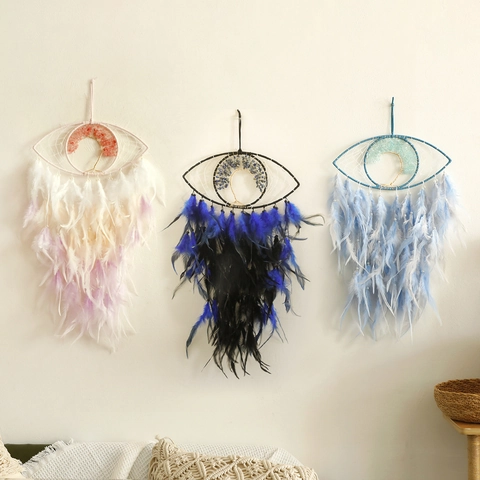 Acchiappasogni Malocchio Boho Fatto a Mano Con Piume Perle Albero della Vita Per Camera da Letto Finestra Decorazione Parete