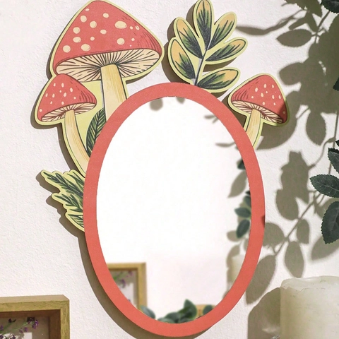 Espejo Decorativo Creativo de Madera y Acrílico con Forma de Seta Estilo Bosque Espejo Ovalado para Decoración de Pared de Hogar