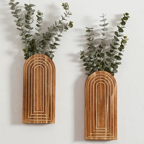Jarrón Colgante de Pared de Madera con Arco Minimalista Nórdico para el Hogar Dormitorio Sala de Estar Estante Tallado