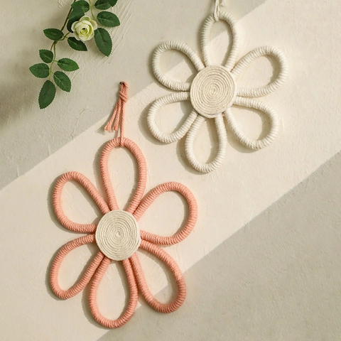 Decorazione da Parete a Forma di Fiore Intrecciata in Corda di Cotone Fatta a Mano Sottobicchieri Floreali Bohémien Casa