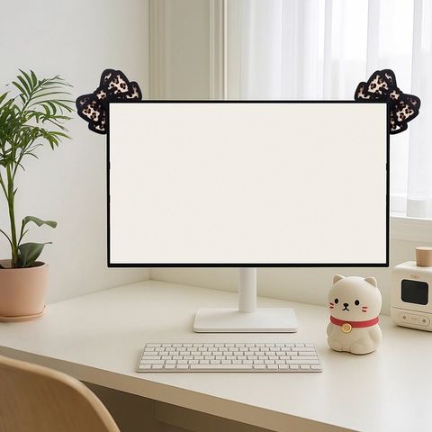 Decorazione Angolare per Monitor del Computer in Legno con Fiocco Leopardato Kawaii Ornamento Sospeso Desktop a Strisce Zebra Casa Ufficio
