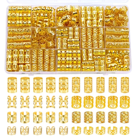 Gold Alloy Hollow Out Dreadlock Beads Hair Extension Rings Electroplated Hair Cuffs Decorative Braiding Accessories For Women Men