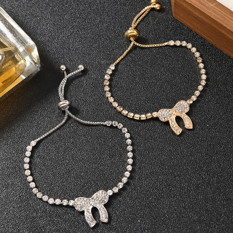 Elegante Bracciale a Fiocco in Rame per Donna Bracciale Tennis in Strass Pave Regolabile Gioielli alla Moda Regalo per Matrimonio