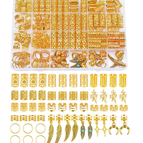 Accessori per Dreadlock Oro in Lega Anelli per Capelli Traforati Polsini Clip Ciondoli Piuma Stella Luna per Trecce Gioielli Fai da Te Custodia
