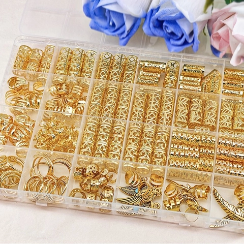 Accessori per Dreadlock Oro in Lega Anelli per Capelli Traforati Polsini Clip Ciondoli Piuma Stella Luna per Trecce Gioielli Fai da Te Custodia