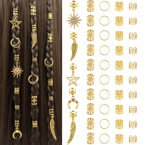 Gold Metall Dreadlock Haarringe Manschetten Clips Sonne Stern Mond Feder Flügel Anhänger Zopf Haarschmuck Für Damen Herren