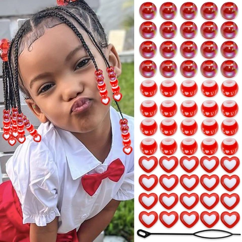 Bunte Acryl Herz Liebe Brief Kinder Haar Perlen Set Für Dreadlocks Zöpfe Styling Tool Für Mädchen Haarschmuck