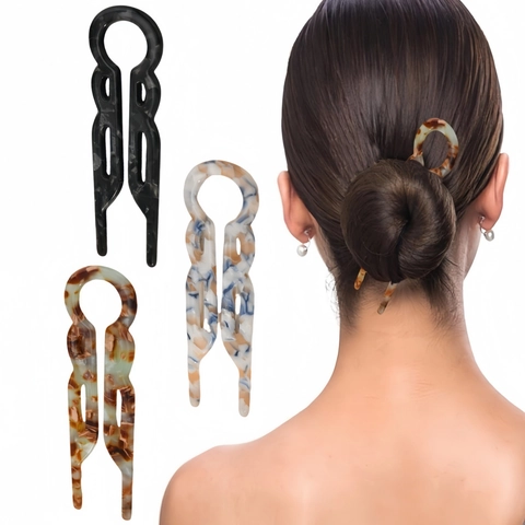 French Style Acetate U-Shaped Hair Stick Marble Pattern Hair Fork Minimalist Bun Hair Pins Elegant Hair Accessories For Women