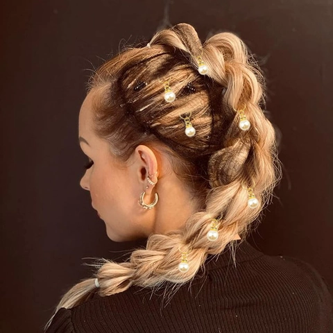 12 Pezzi Anelli per Capelli Treccia in Lega Con Ciondolo Perla Artificiale Strass per Donna Matrimonio Festa Accessori Capelli