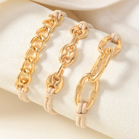 Metal Chain Elastic Hair Ties Bracelet Multi Style Alloy Jewelry Ponytail Holder Hair Accessories Elegant Fashion Gold Beige Decor For Women
