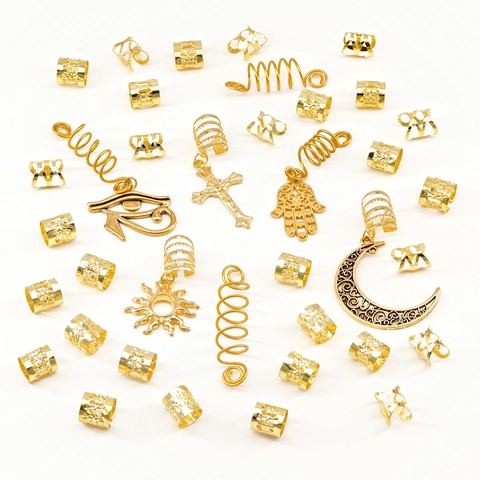 Gioielli per Capelli in Lega Dorata Ciondoli Occhio di Horus Hamsa Sole Luna Croce Accessori per Treccine Donna