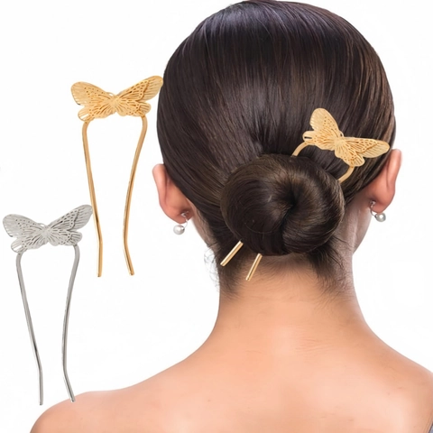 Vintage Bastoncino per Capelli a Farfalla Traforato Nuovo Stile Cinese Lega Forcina Elegante Oro Argento per Donna Accessori