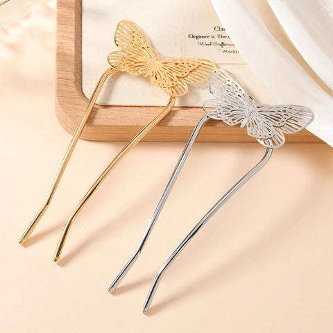 Vintage Bastoncino per Capelli a Farfalla Traforato Nuovo Stile Cinese Lega Forcina Elegante Oro Argento per Donna Accessori