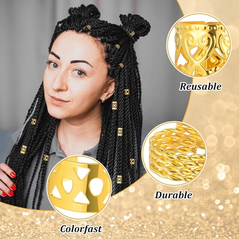 Anelli Treccia Dorati Accessori Dreadlock Polsini Capelli Metallo Corona Traforata Foglie Gioielli per Trecce Capelli Donna