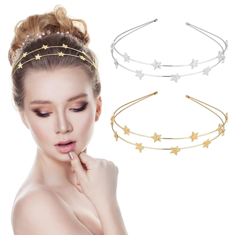 Elegant Alloy Five Pointed Star Double Layer Headband Minimalist Metal Hair Hoop Bohemian Star Hair Accessories For Women Wedding Party