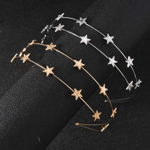 Metal Star Headband Elegant Double Single Layer Hair Hoop Gold Silver Pentagram Minimalist Decorative Headwear For Women
