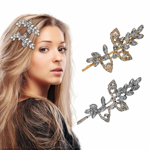 Barrette à Cheveux en Strass Feuille Vintage pour Femmes Pince à Cheveux de Mariage en Alliage Brillant Accessoire de Coiffure