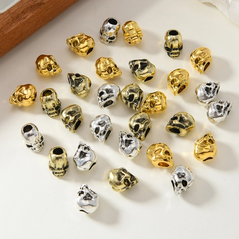 Perline a Forma di Teschio in Lega Punk per Creazione Gioielli DIY Accessori Dreadlock Hip Hop Oro Argento Antico Distanziatori