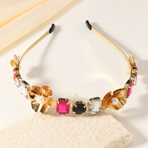 Cerchietto Vintage Barocco Oro Lega Farfalla Foglia Perla Artificial Elegante Donna Matrimonio Festa Accessori per Capelli Cerchietto in Metallo Decorativo