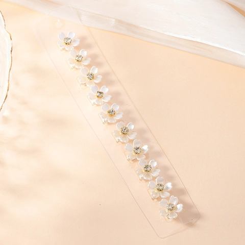 Mini Pinzas para el Cabello de Flores Con Strass Blanco Dulce Floral Horquillas Pequeños Accesorios para el Cabello Mujer