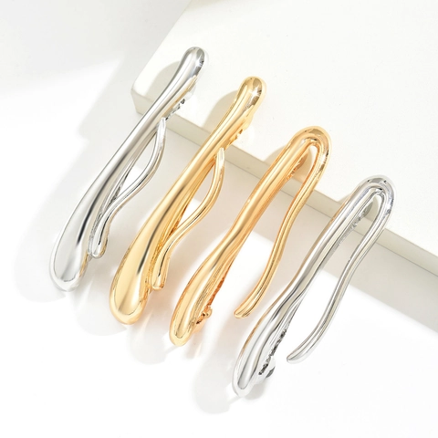 Fermaglio Per Capelli In Lega In Stile Metallo Liquido Moderno Per Donna Forcina Minimalista A Onda Fluida Oro Argento