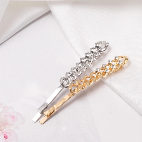 Fashion Rhinestone Chain Style Hair Clip Zinc Alloy Gold Silver Bobby Pin Elegant Hair Accessories For Women Girls