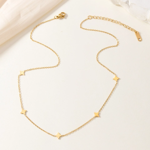 Collana con Pendente a Stella a Quattro Punte in Lega Oro Minimalista Catena per Clavicola Quadrifoglio per Donna Gioielli di Moda