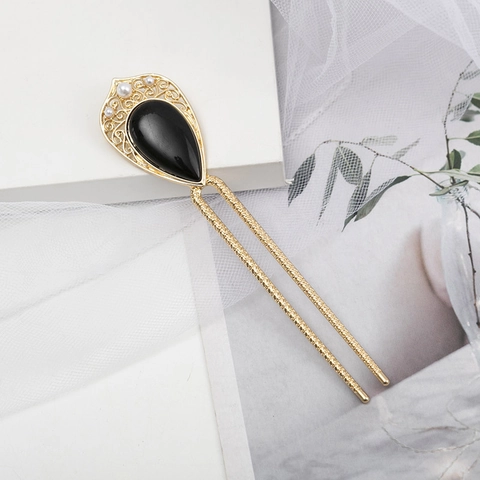Bacchetta per Capelli in Lega Vintage da Donna Elegante Forcina con Strass a Goccia d'Acqua con Perla Artificiale Gioielli per Capelli Floreali
