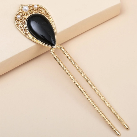 Bacchetta per Capelli in Lega Vintage da Donna Elegante Forcina con Strass a Goccia d'Acqua con Perla Artificiale Gioielli per Capelli Floreali