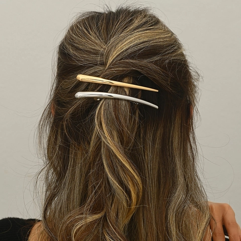 Minimalistische Legering Metalen Haarspeld Voor Dames Goud Zilver Geometrische Grote Haarklem Elegante Veer Haaraccessoires