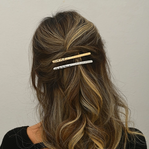 Minimalistische Gehämmerte Metall Haarspange Für Damen Geometrische Federclip Gold Silber Galvanisiert Haarschmuck