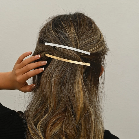 Minimalist Zinc Alloy Metal Barrette Hair Clip For Women Modern Electroplated Long Hairpin Daily Commute Accessories