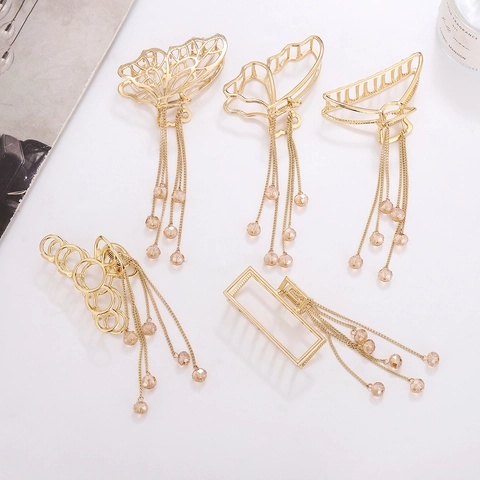 Eleganter Legierung Strass Schmetterling Haarkralle Clip Lange Fransen Kette Dangle Shark Clip Haarschmuck Damen