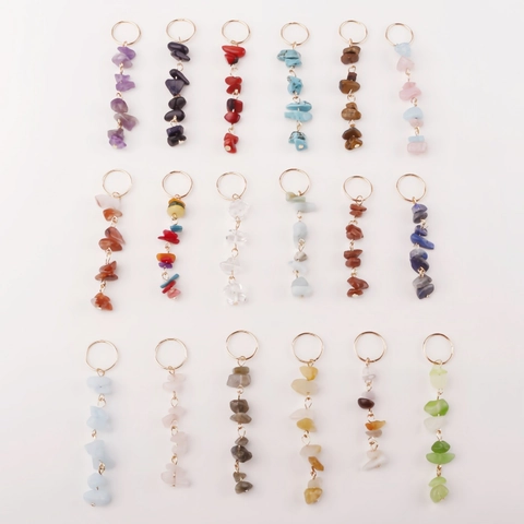 Bijoux pour Dreadlocks Pendentif Anneau Cheveux Alliage Doré Éclats de Pierre Naturelle Accessoires de Tresse Femme