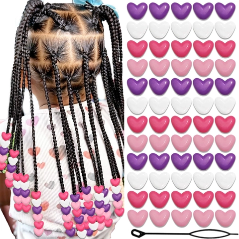 Perline per Capelli in Acrilico a Cuore per Trecce Set Decorazione Capelli Fai-da-te Con Strumento per Trecce Donna Ragazza Accessori