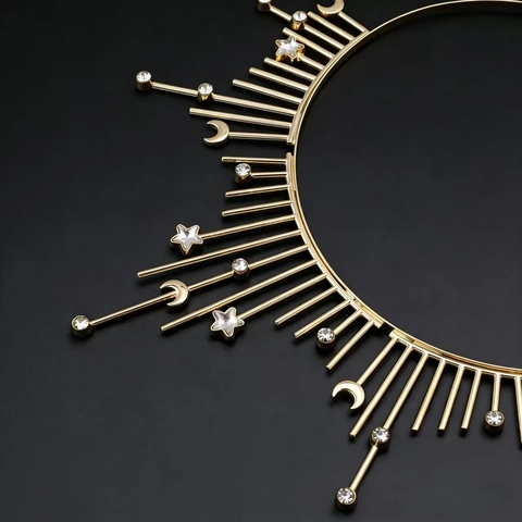 Cerchietto a Corona Halo Stella Luna Oro in Lega con Strass Accessorio per Capelli Dea per Festa Matrimonio Donna