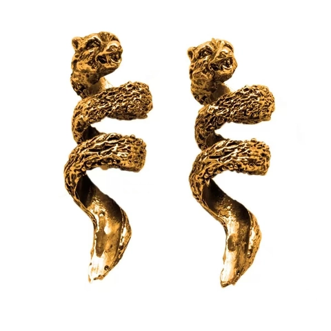 Vintage Viking Bear Head Spiral Stud Earrings Antique Zinc Alloy Animal Totem Punk Gothic Jewelry For Men Women Party