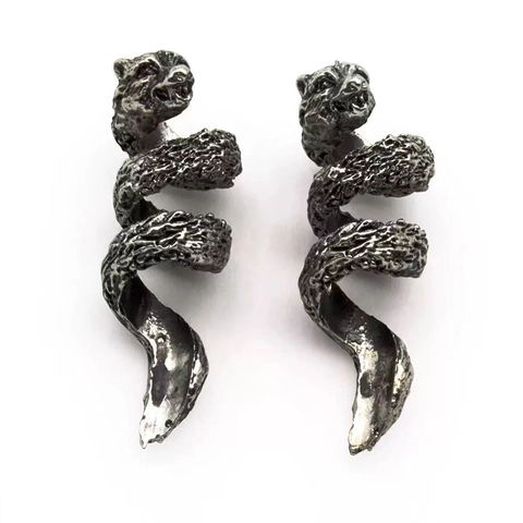 Vintage Viking Bear Head Spiral Stud Earrings Antique Zinc Alloy Animal Totem Punk Gothic Jewelry For Men Women Party