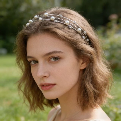 Elegante Cerchietto In Metallo A Tre Strati Con Künstliche Perle Sintetiche E Strass Oro Argento Per Matrimonio Festa Donna