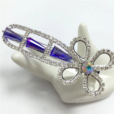 Elegante Fermaglio per Capelli in Lega di Cristallo a Fiore Con Strass Scintillanti Design Rettangolare Accessorio per Capelli Donna